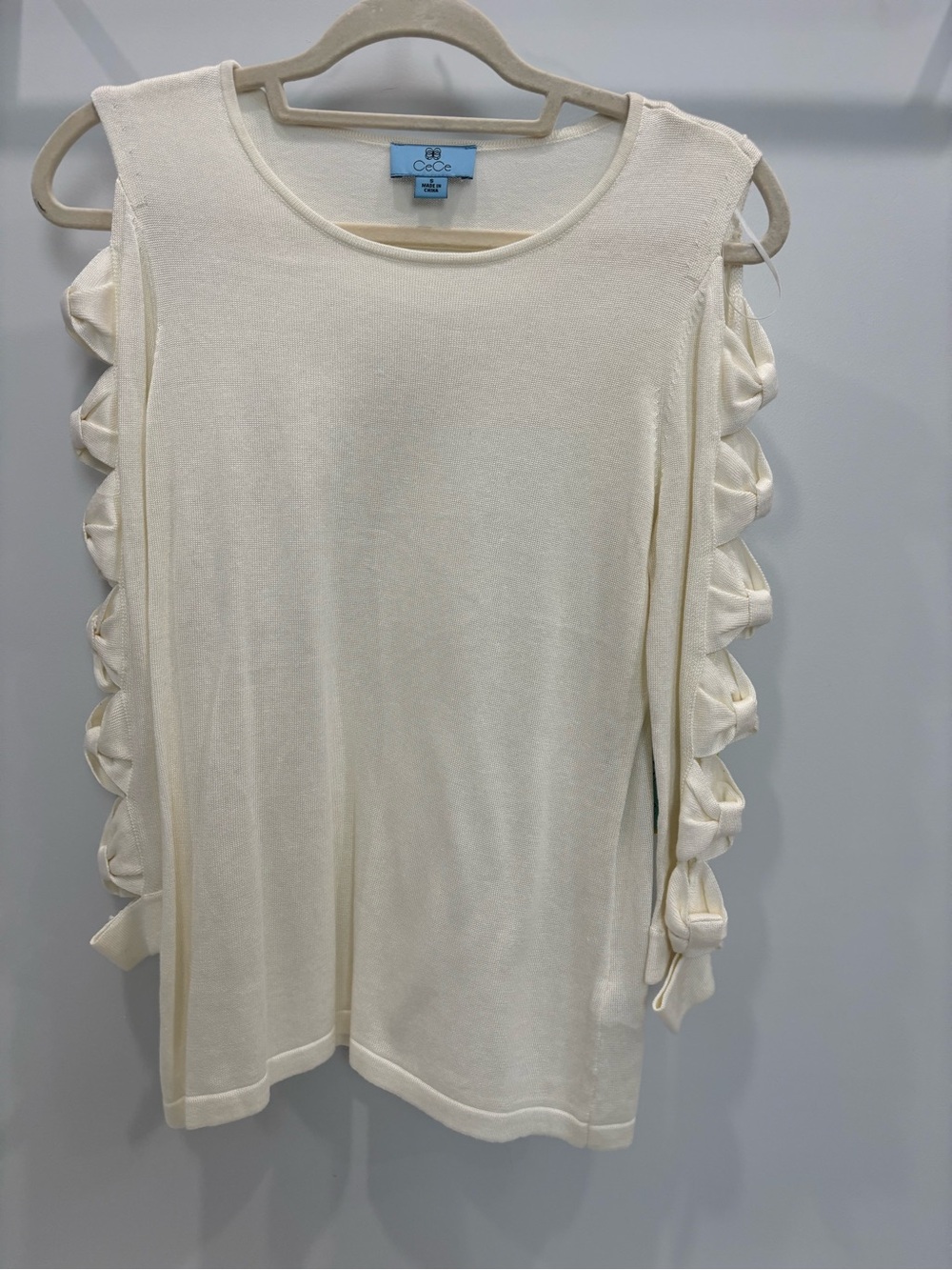CeCe Cream Ruffle-Trim Long Sleeve Knit Top